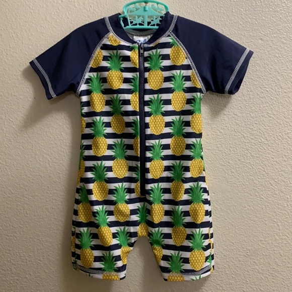 Sol Swim One Piece Pineapple Swimsuit Size 18 Months Front Zipper Rashguard - Picture 1 of 5